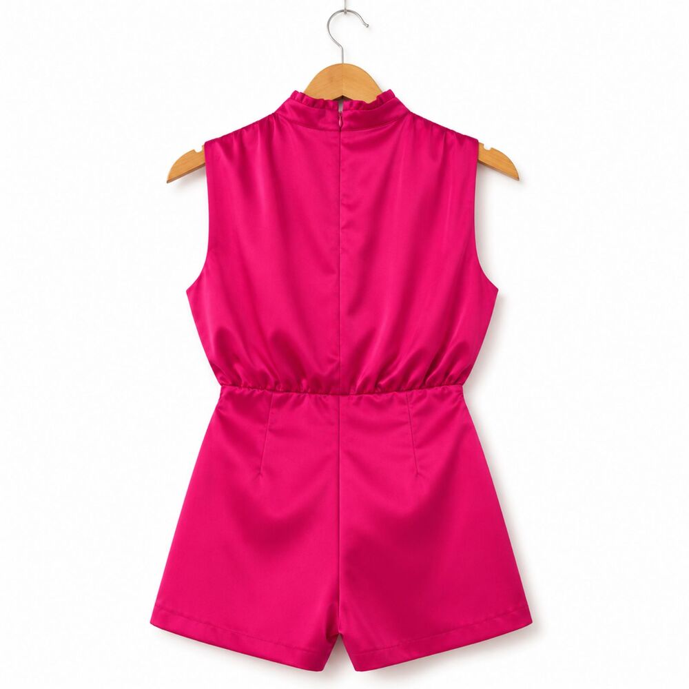 Karlie Hot Pink Satin Romper Skort High Neck Barbiecore Party Cottagecore Size M - Picture 4 of 8